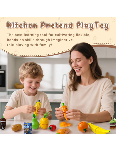 Set de Comida de Juguete de Madera JBBRO 46 Piezas Montessori