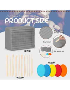 Kit de Arcilla de Modelado Feifeiya 900g Gris con Herramientas 2