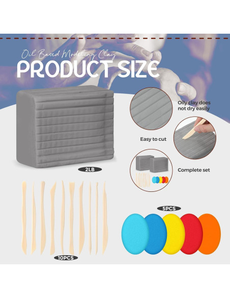 Kit de Arcilla de Modelado Feifeiya 900g Gris con Herramientas