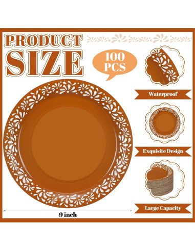 Platos Desechables Mexicanos Yungyan 100 Pcs 23 cm Floral