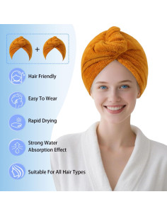 Toalla de Secado de Cabello Microfibra AGKXHDEC 65x25 cm Amarillo 2