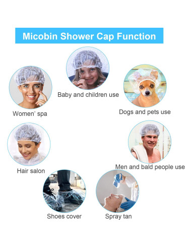 100 Gorras de Ducha Desechables Transparentes Micobin 50CM