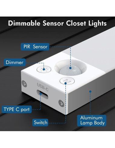 Luz Bajo Gabinete KEPLUG 2 Paquete Sensor Movimiento Recargable
