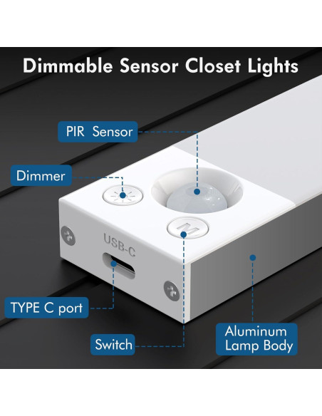Luz Bajo Gabinete KEPLUG 2 Paquete Sensor Movimiento Recargable