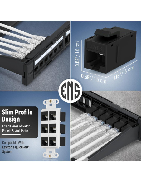 Acoplador Keystone RJ45 Cat6 Everest - Hembra a Hembra, Negro, Paquete de 6