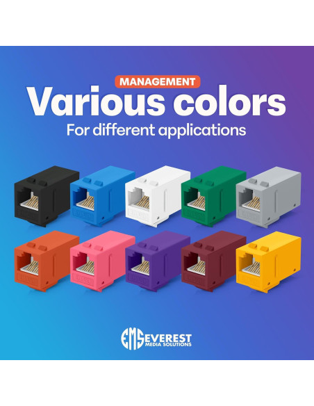 Acoplador Keystone RJ45 Cat6 Everest - Hembra a Hembra, Negro, Paquete de 6