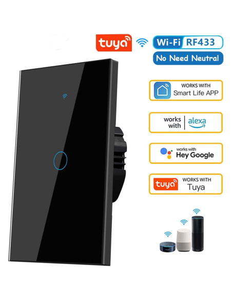 Interruptor de Luz Táctil Inteligente Lslinagmei 1 Gang WiFi