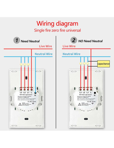 Interruptor de Luz Táctil Inteligente Lslinagmei 1 Gang WiFi