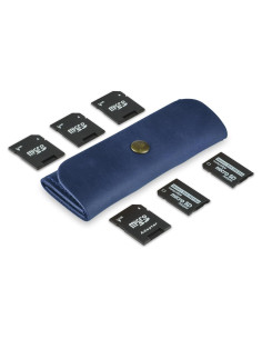Estuche Porta Tarjetas SD de Cuero MAKYN Azul - Organizador 6 Tarjetas
