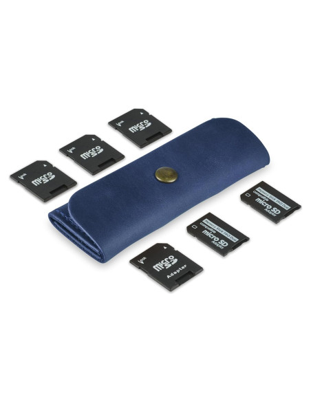 Estuche Porta Tarjetas SD de Cuero MAKYN Azul - Organizador 6 Tarjetas