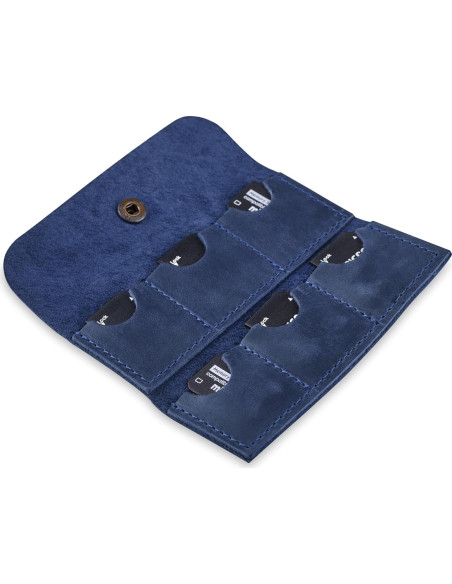 Estuche Porta Tarjetas SD de Cuero MAKYN Azul - Organizador 6 Tarjetas