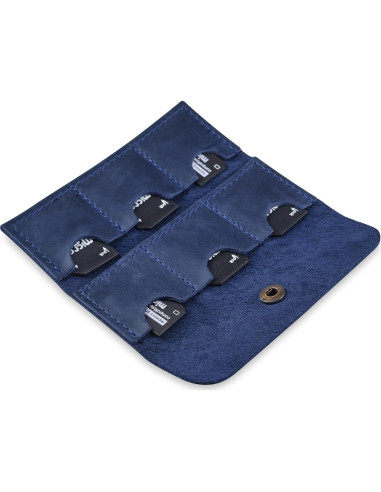 Estuche Porta Tarjetas SD de Cuero MAKYN Azul - Organizador 6 Tarjetas