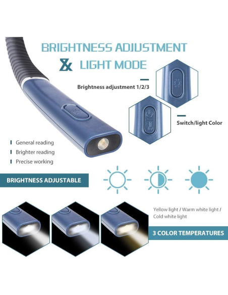Luz de Lectura Recargable para Cuello CQP-DZ-006 3 Brillos Azul