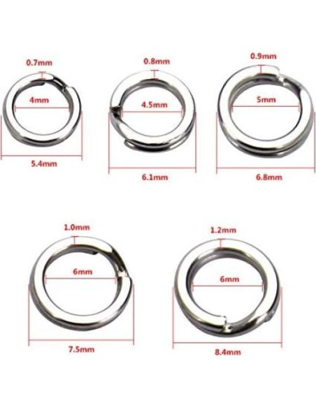 200 Anillas de División Acero Inoxidable JJZS 5-9mm para Joyería y Pesca