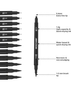Marcadores Doble Punta Mogyann 12 Piezas Negro 0.4mm 2