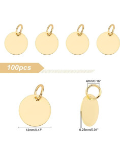 SUPERFINDINGS 100 Etiquetas de Latón Doradas 12mm para Joyería 2