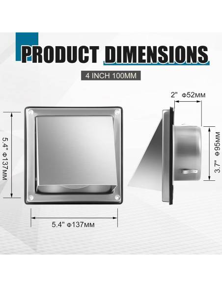 Cubierta de Ventilación para Secadora Gisafai 10.16 cm Acero Inoxidable
