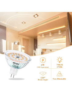 Bombillas LED MR16 DiCUNO 6W 750LM GU5.3 2700K 6 Paquetes 2