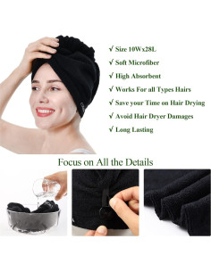 Paquete de 2 Toallas de Microfibra COGANA para Cabello Negro 2