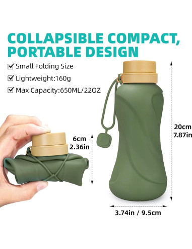 Botellas de Agua Plegables Sanhuamao 650ml 2 Pack Silicona BPA