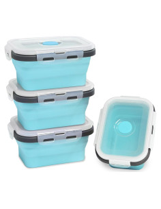 Contenedor de Almacenamiento de Alimentos Silicona Plegable 350 ml 4 Pack Azul