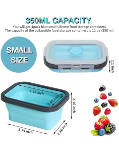 Contenedor de Almacenamiento de Alimentos Silicona Plegable 350 ml 4 Pack Azul 2