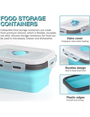 Contenedor de Almacenamiento de Alimentos Silicona Plegable 350 ml 4 Pack Azul