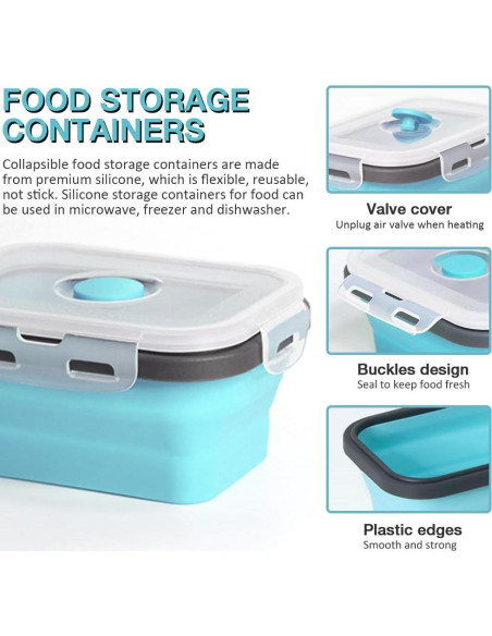 Contenedor de Almacenamiento de Alimentos Silicona Plegable 350 ml 4 Pack Azul