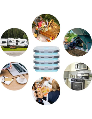 Contenedor de Almacenamiento de Alimentos Silicona Plegable 350 ml 4 Pack Azul