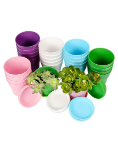 25 Macetas de Plástico TDHDIKE 9.7 cm con Bandeja - Colores Variados