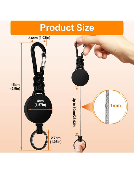 Llavero Retráctil Wonwood_direct Paquete de 3 con Cable 60 cm