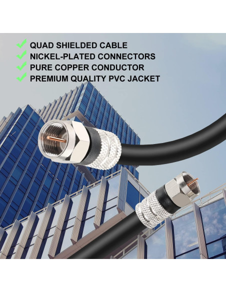 Cable Coaxial Digital Postta 1.83m Cuádruple Apantallado Negro