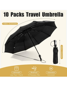 Paquete de 10 Paraguas Plegables LEIFIDE Automáticos Negros 2