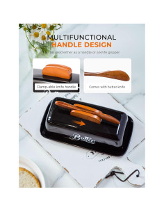 Plato de Mantequilla Cerámica AISBUGUR Negro con Tapa y Cuchillo 2