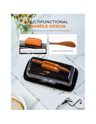 Plato de Mantequilla Cerámica AISBUGUR Negro con Tapa y Cuchillo