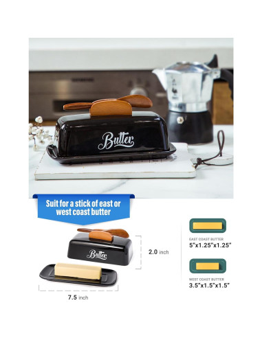 Plato de Mantequilla Cerámica AISBUGUR Negro con Tapa y Cuchillo