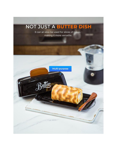 Plato de Mantequilla Cerámica AISBUGUR Negro con Tapa y Cuchillo