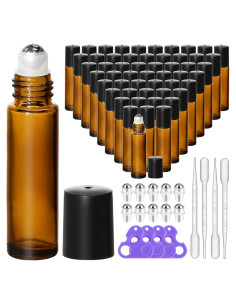 KEYWING 54 Pack Botellas de Vidrio Ámbar 10ml Roll-On