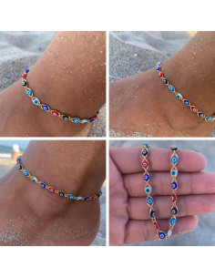 Pulsera de Tobillo SLOONG Ojos Malignos Oro 14K Ajustable 2