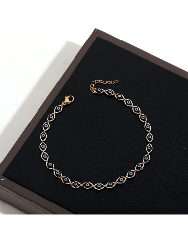 Pulsera de Tobillo SLOONG Ojos Malignos Oro 14K Ajustable