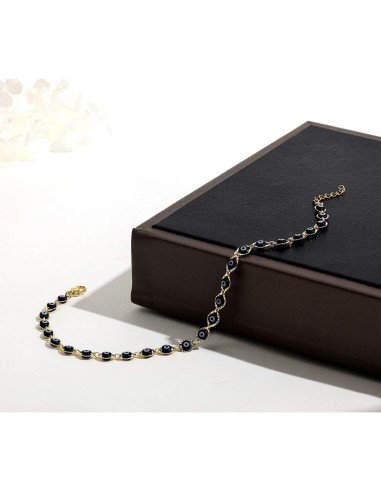 Pulsera de Tobillo SLOONG Ojos Malignos Oro 14K Ajustable