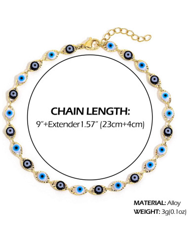 Pulsera de Tobillo SLOONG Ojos Malignos Oro 14K Ajustable