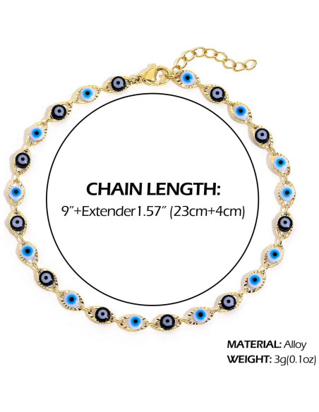 Pulsera de Tobillo SLOONG Ojos Malignos Oro 14K Ajustable Pulsera de Tobillo SLOONG Ojos Malignos Oro 14K Ajustable