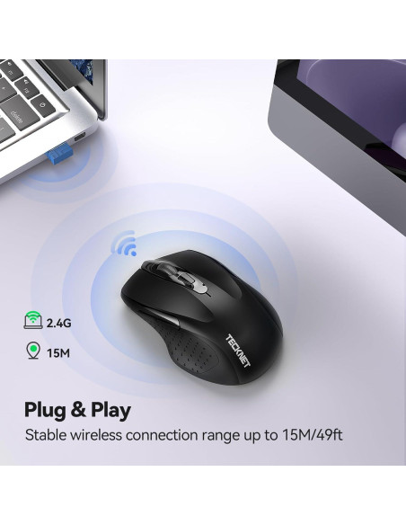 Ratón Inalámbrico Silencioso TECKNET 2.4G 6 DPI Ajustables Negro