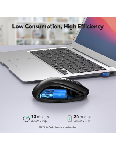 Ratón Inalámbrico Silencioso TECKNET 2.4G 6 DPI Ajustables Negro