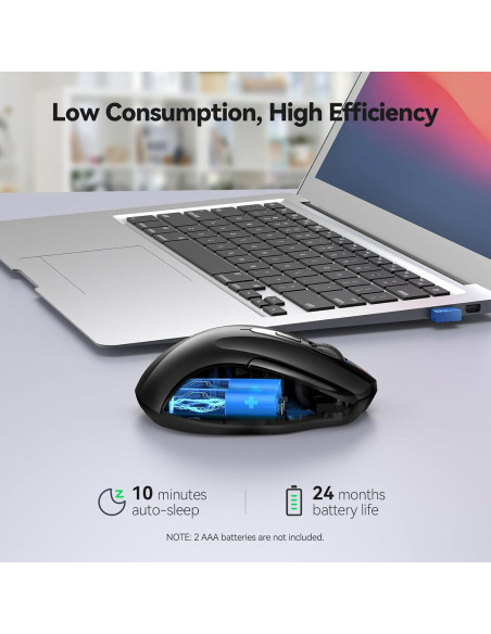 Ratón Inalámbrico Silencioso TECKNET 2.4G 6 DPI Ajustables Negro