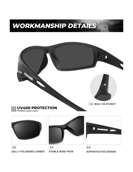 Gafas de sol polarizadas QALLY UV400 para hombres - Negro