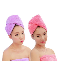 Toallas de Microfibra para Secar el Cabello ADOGO - 2 Unidades Rosa y Púrpura