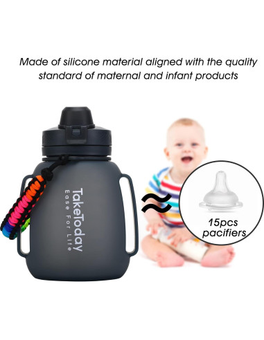 Botella de Agua Plegable TakeToday 1.2L Silicona Negra