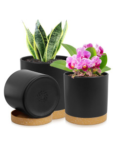 Conjunto de 3 Macetas Cilíndricas WSMKSZ 10.2-15.2 cm Negro